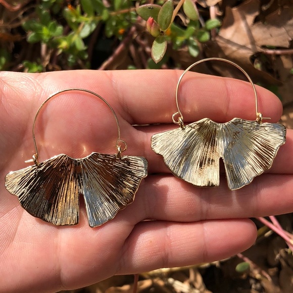 Ginko Leaf Golden Hoops! - Picture 3 of 5